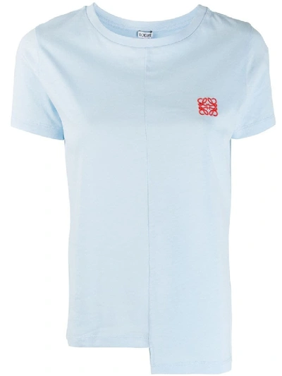 Shop Loewe Blue Women's Asymmetric Hemline Embroidered Logo T-shirt
