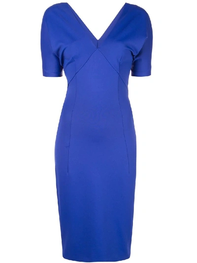 Shop Haider Ackermann Blue Women's V-neck Fitted Dress