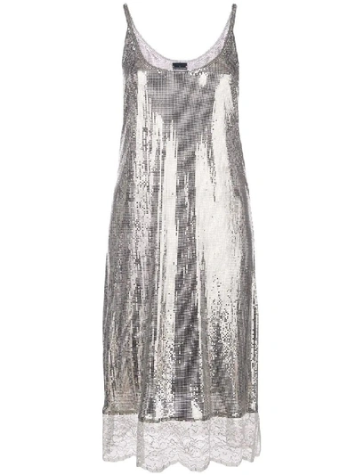 Shop Rabanne Silver Women's Lace Hem Dress In Grey