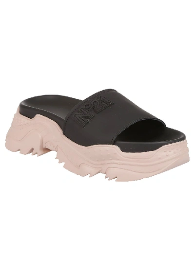 Shop N°21 Two-tone Black And Pink Slippers In Grey