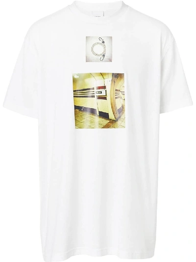 Shop Burberry White Men's Montage Print T-shirt