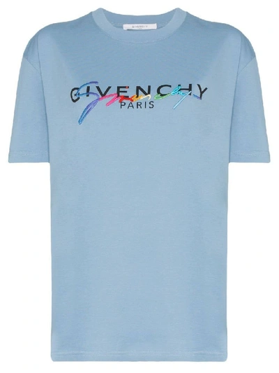 Shop Givenchy Blue Women's Logo Printed T-shirt