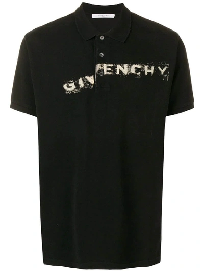 Shop Givenchy Black Men's Logo Print Polo