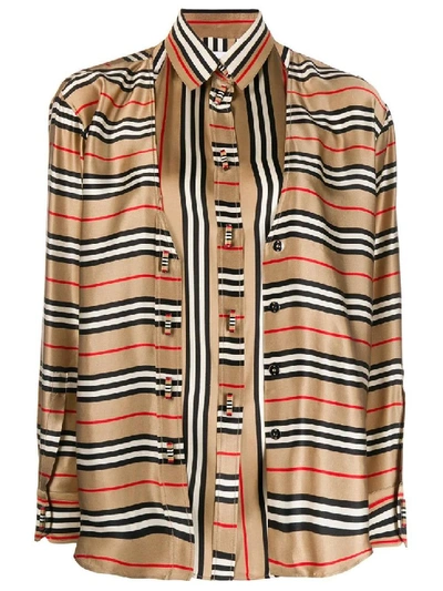 Shop Burberry Neutral Women's Striped Cardi-shirt In Neutrals