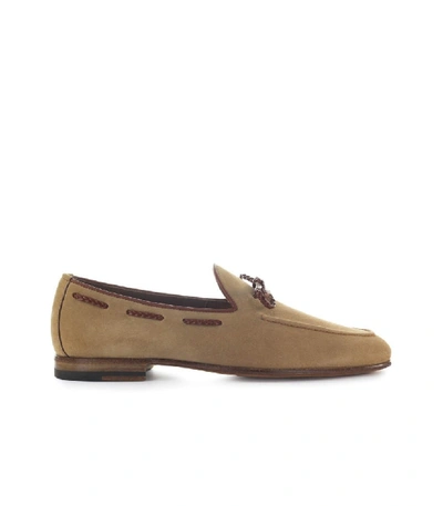 Shop Santoni Beige Suede Moccasin In Brown