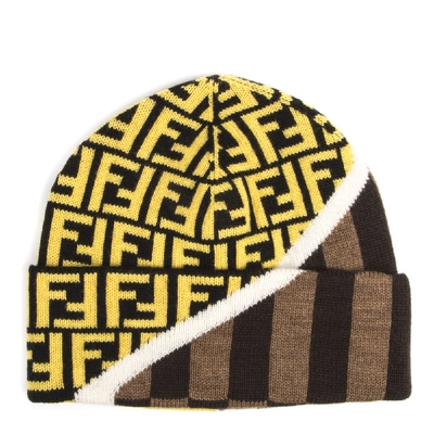 Shop Fendi Multicolored Wool Hat With Monogram In Black