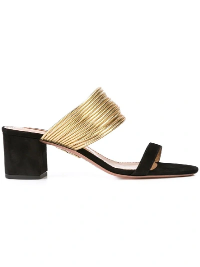 Shop Aquazzura Gold Women's Gold Rendez-vous Sandals In Black