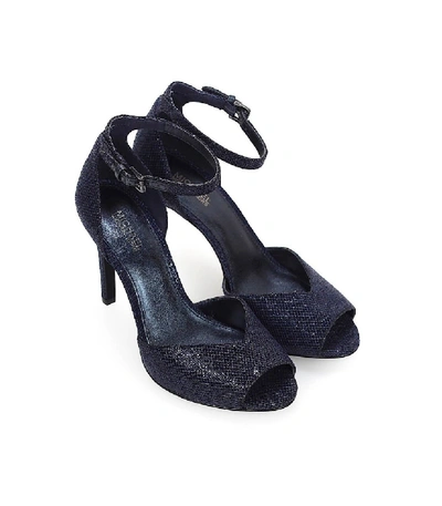 Shop Michael Kors Blue Glitter Cambria Heeled Sandal In Black