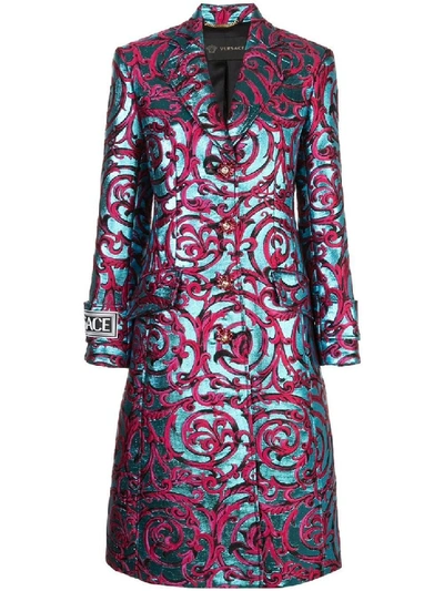 Shop Versace Multicolor Women's Botanical Embroidered Coat In Black