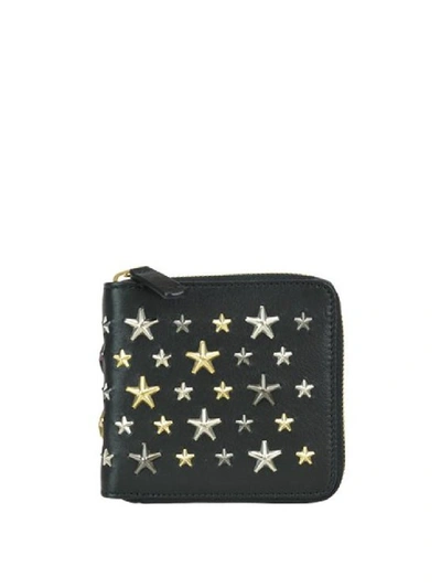Shop Jimmy Choo Lawrence Leather Wallet With Metallic Stars In Black