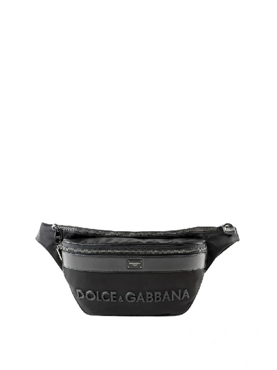 Shop Dolce & Gabbana Black Nylon Logo Belt Bag