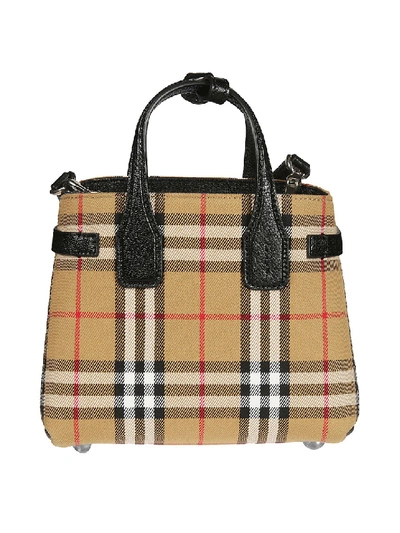 Shop Burberry Baby Banner Vintage Check And Leather Bag In Neutrals
