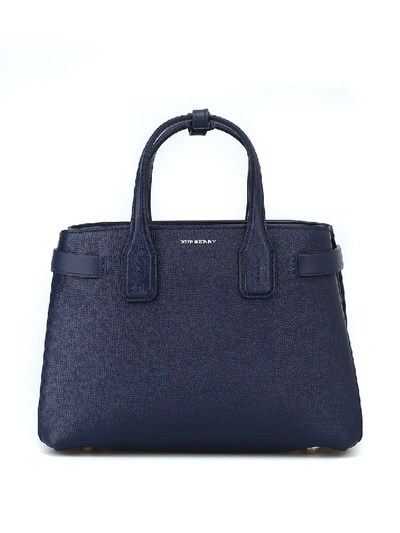 Shop Burberry The Small Banner Regency Blue Leather Bag In Black