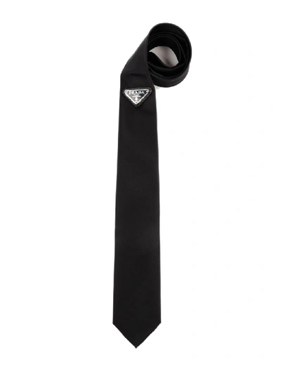 Shop Prada Logo Plaque Black Tie