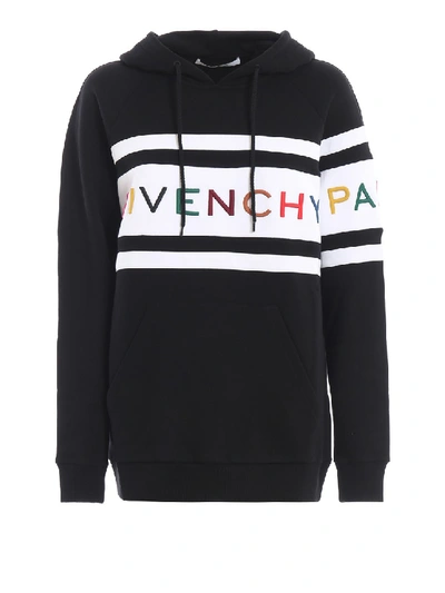 Shop Givenchy Multicolour Logo Embroidery Two-tone Hoodie In Black