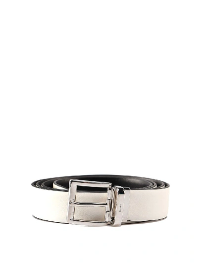 Shop Prada White And Black Leather Reversible Belt