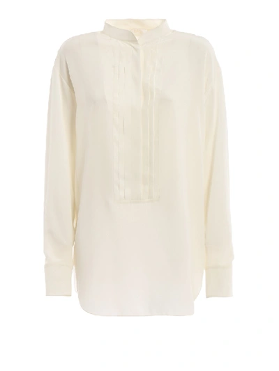 Shop Chloé Pleated Front Silk Blouse In Neutrals