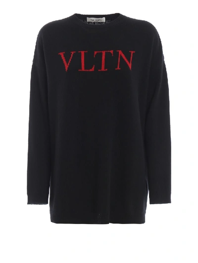 Shop Valentino Vltn Wool And Cashmere Intarsia Sweater In Black