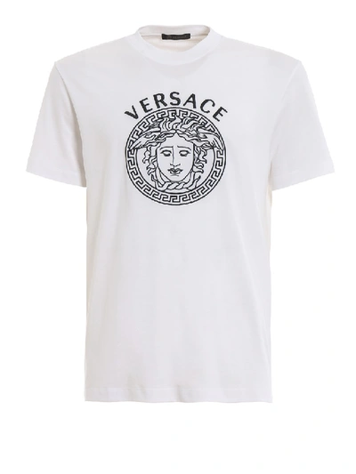 Shop Versace Medusa Head Embroidery White T-shirt