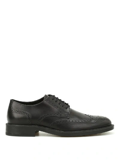 Shop Tod's Semi Glossy Leather Derby Brogues In Black