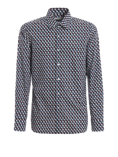 Shop Prada Geometric Patterned Poplin Shirt In Grey