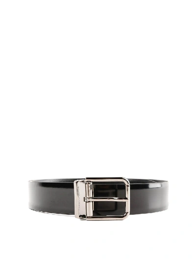 Shop Dolce & Gabbana Black Brushed Leather Classic Belt In Grey