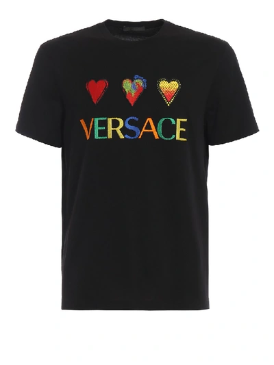 Shop Versace Love  Embroidery Black T-shirt