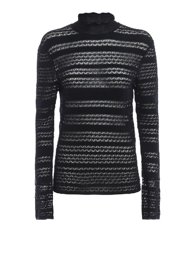 Shop Chloé Striped Wool Blend See-through Turtleneck In Black