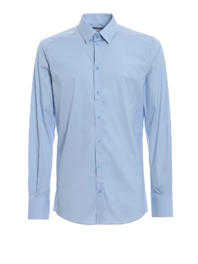 Shop Dolce & Gabbana Sky Blue Stretch Cotton Shirt