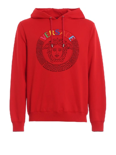 Shop Versace Medusa Head Print Red Hoodie