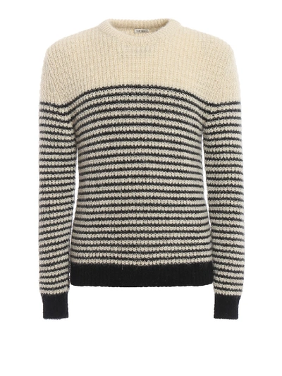 Shop Saint Laurent Striped Wool Mohair And Alpaca Sweater In Neutrals