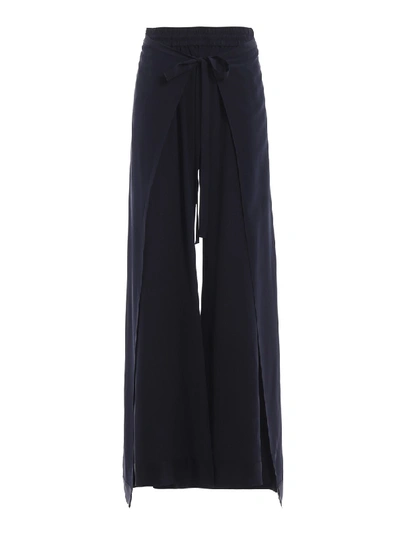 Shop Chloé Blue Silk Palazzo Trousers In Black