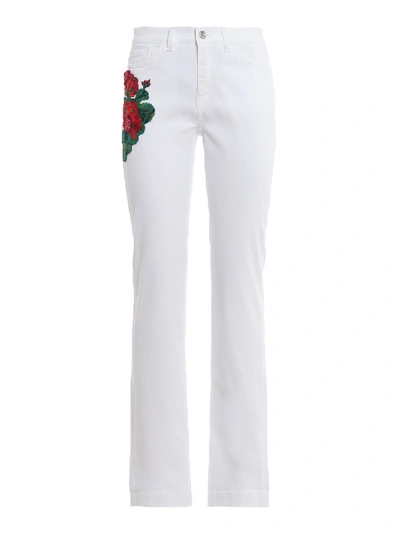 Shop Dolce & Gabbana Girly Floral Embroidered White Jeans