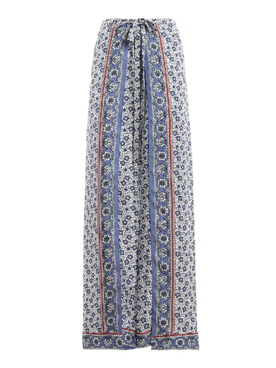 Shop Chloé Bandana Print Silk Palazzo Trousers In Grey