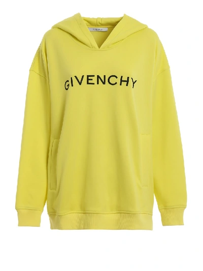 Shop Givenchy Logo Embroidery Over Hoodie In Yellow