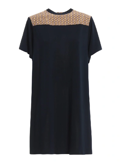 Shop Chloé Pleated Patterned Silk Back Dress In Black