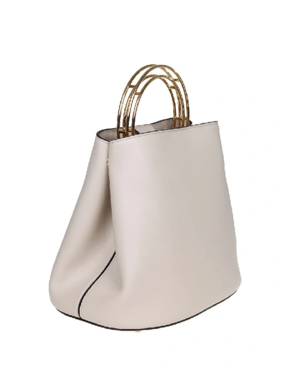 Shop Marni Handbag Pannier In Leather Ivory Color In White