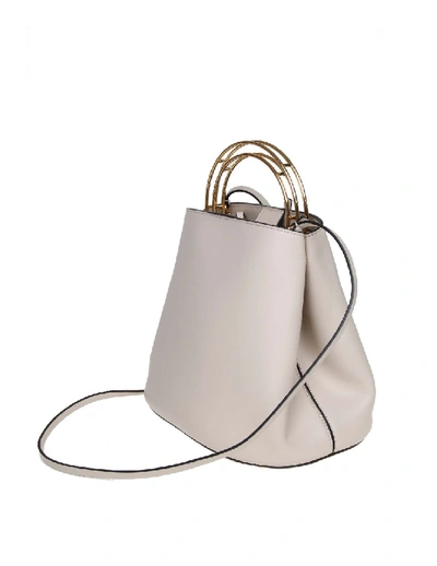 Shop Marni Handbag Pannier In Leather Ivory Color In White