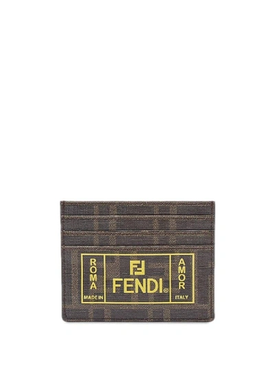 Shop Fendi Brown Men's Ff Roma Amor Card Holder In Grey