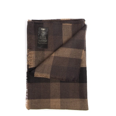 Shop Fendi Brown Wool & Silk Scarf In Black