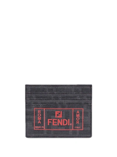 Shop Fendi Black Men's Ff Roma Amor Card Holder In Grey