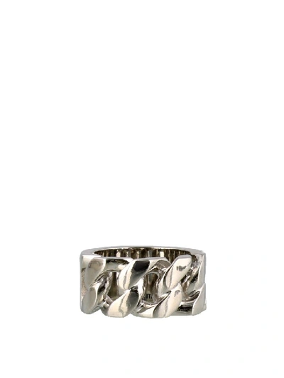 Shop Alexander Mcqueen Chain Logo Detailed Brass Ring In Grey