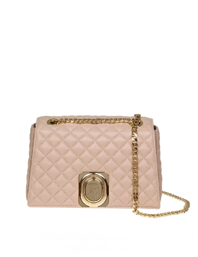 Shop Balmain Signet Bag Shoulder Bag In Matelasse Leather Nude Color In Neutrals