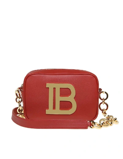 Shop Balmain Shoulder Bag B-room Case In Bordeaux Leather In Red