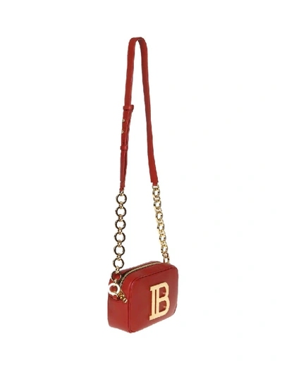 Shop Balmain Shoulder Bag B-room Case In Bordeaux Leather In Red