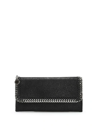 Shop Stella Mccartney Chain Detailed Continental Wallet In Black