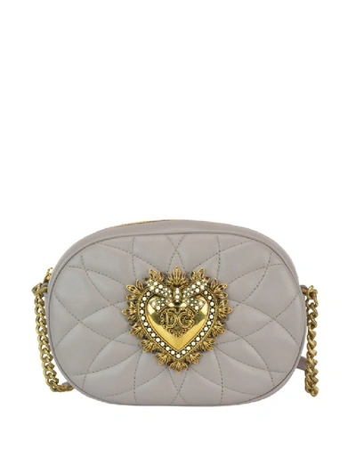 Shop Dolce & Gabbana Devotion Quilted Leather Cross Body Bag In Grey