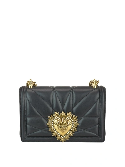 Shop Dolce & Gabbana Devotion Black Quilted Leather Bag In Grey