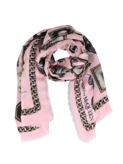 Shop Alexander Mcqueen Cameo And Curiosities Wool Blend Scarf In Neutrals