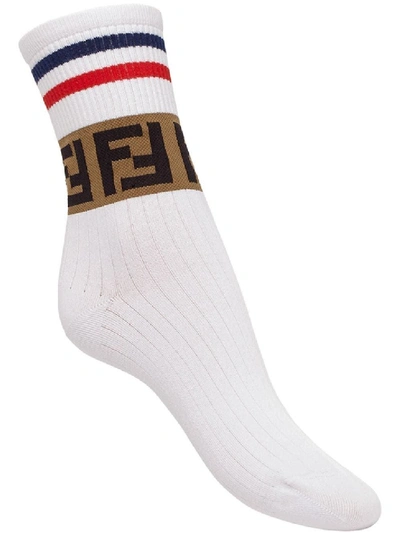 Shop Fendi White Women's Ff Logo Sport Socks